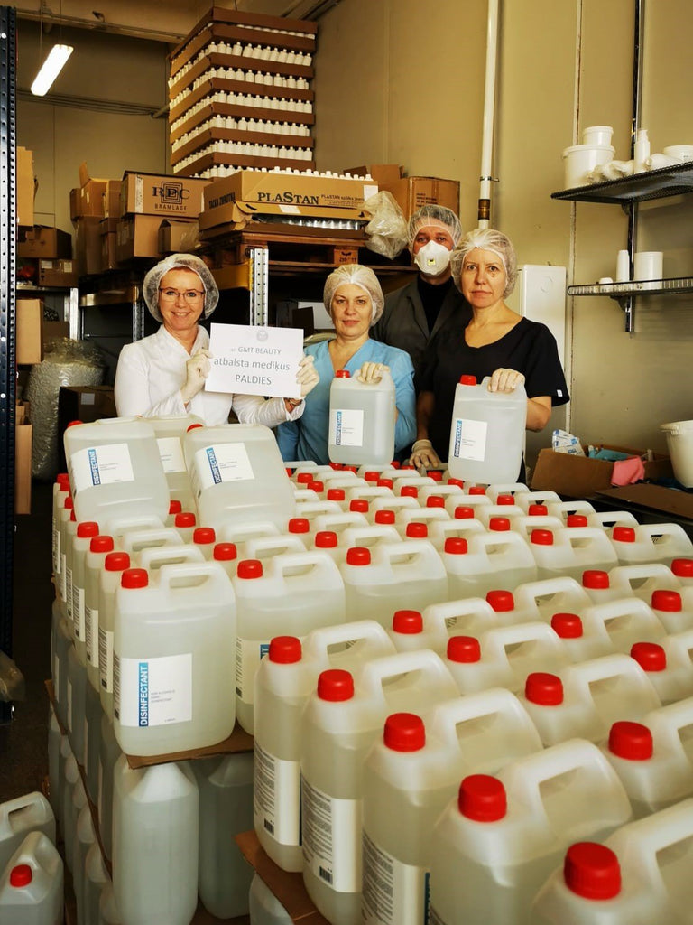 GMT BEAUTY donates 100 liters of disinfectant solution to the charity Hospiss lv